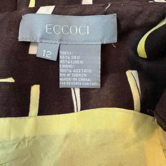 Eccoci Layered Shell Dress Brown Yellow Silk Linen Size 12 - Picture 10 of 11